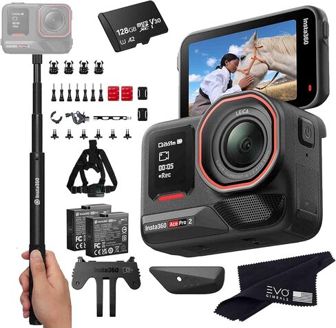 Insta360 Ace Pro 2 Bike Bundle- 8K Waterproof Action Camera Co-Engineered with Leica, Flagship 1/1.3" Sensor, 8K30, 2.5" Flip Screen|Includes Bike Bundle, Invisible Selfie Stick (512GB) in Kuwait