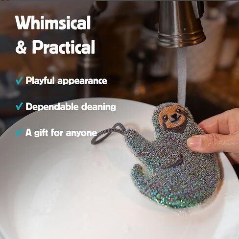 Kikkerland Nylon Scrub Sponge - Set of 3 - Handy, Durable & Effective for All Dinnerware & Cookware Surfaces - Cute Sloth Design in Kuwait