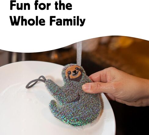 Kikkerland Nylon Scrub Sponge - Set of 3 - Handy, Durable & Effective for All Dinnerware & Cookware Surfaces - Cute Sloth Design in Kuwait
