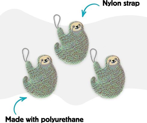 Kikkerland Nylon Scrub Sponge - Set of 3 - Handy, Durable & Effective for All Dinnerware & Cookware Surfaces - Cute Sloth Design in Kuwait