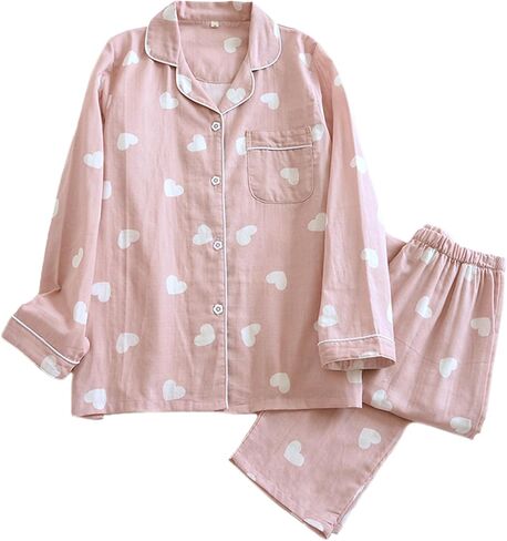 طقم بيجامات للنساء من القطن بأكمام طويلة وسروال لطيف للاستراحة من Pjs in Kuwait