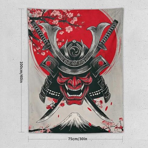 JYOUQOC Ghost Warrior Mask Samurai Sword Cherry Blossom Tapestry Flag Backdrop Wall Hanging Large Wall Art Decor for Dorm Office Bedroom Living Room 30"×40" in Saudi Arabia