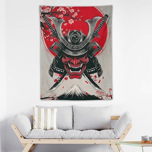 JYOUQOC Ghost Warrior Mask Samurai Sword Cherry Blossom Tapestry Flag Backdrop Wall Hanging Large Wall Art Decor for Dorm Office Bedroom Living Room 30"×40" in Saudi Arabia