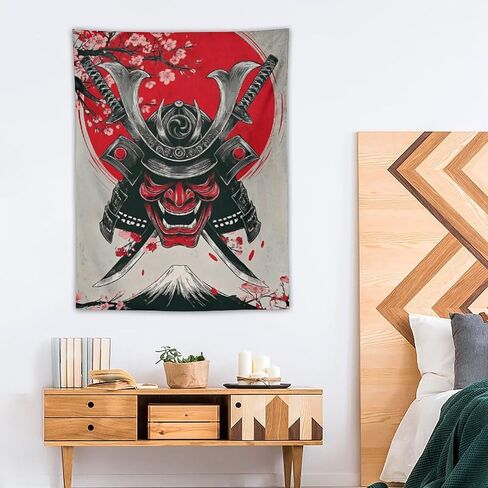 JYOUQOC Ghost Warrior Mask Samurai Sword Cherry Blossom Tapestry Flag Backdrop Wall Hanging Large Wall Art Decor for Dorm Office Bedroom Living Room 30"×40" in Saudi Arabia