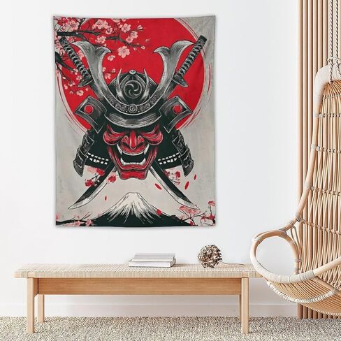 JYOUQOC Ghost Warrior Mask Samurai Sword Cherry Blossom Tapestry Flag Backdrop Wall Hanging Large Wall Art Decor for Dorm Office Bedroom Living Room 30"×40" in Saudi Arabia