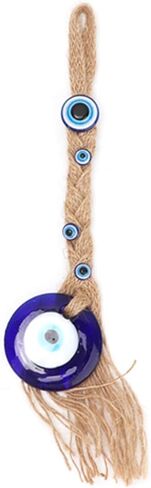 Turkish Glass Amulet, Blue Evil Eye Charm with Jute Rope for Home Office Garden Decoration, Protection Wall Hanging in Saudi Arabia