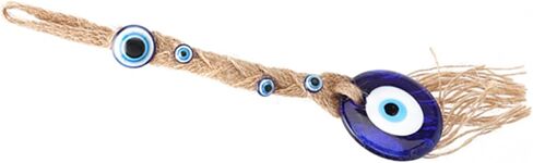 Turkish Glass Amulet, Blue Evil Eye Charm with Jute Rope for Home Office Garden Decoration, Protection Wall Hanging in Saudi Arabia