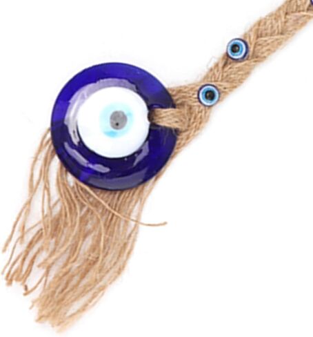 Turkish Glass Amulet, Blue Evil Eye Charm with Jute Rope for Home Office Garden Decoration, Protection Wall Hanging in Saudi Arabia