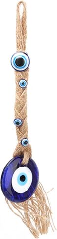 Turkish Glass Amulet, Blue Evil Eye Charm with Jute Rope for Home Office Garden Decoration, Protection Wall Hanging in Saudi Arabia