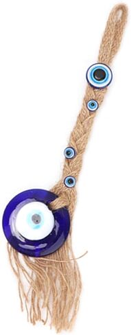 Turkish Glass Amulet, Blue Evil Eye Charm with Jute Rope for Home Office Garden Decoration, Protection Wall Hanging in Saudi Arabia