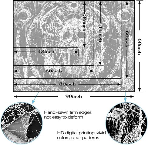 kampdream نسيج الجمجمة القوطية، أبيض وأسود الظلام شيطان الرعب الجمالية المفروشات الجدار شنقا لغرفة المعيشة النوم، 44x60 بوصة in Kuwait