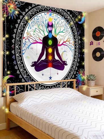 FENDROM Sun And Moon Seven Chakra Yoga Meditation Wall Hanging - Colorful Life Tree Mandala Indian Hippie Chakra Tapestry for Studio Room Bedroom College Dorm Decor in Kuwait