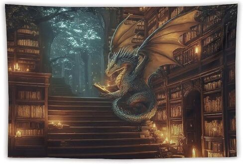 CLiqr Majestic Dragon Enchanted Forest Library Tapestry Wall Hanging Aesthetic Decoration For Bedroom Living Room Wall Art Tapestries 59"x39" in Kuwait
