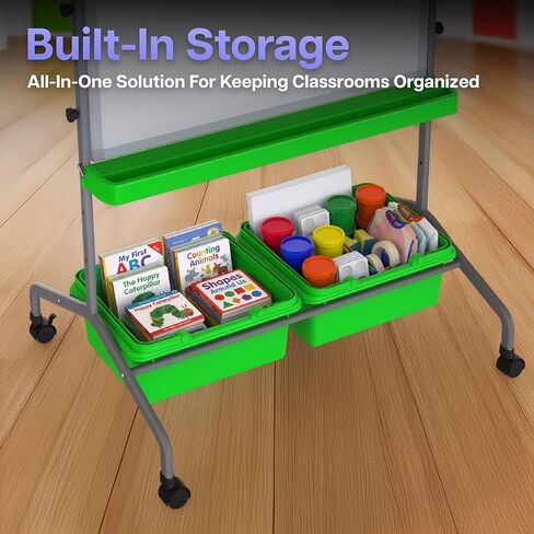 Stand Up Desk Store Mobile Whiteboard and Flipchart Easel with Storage Bins and Chart Hooks in Kuwait