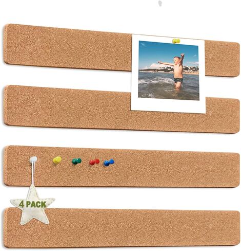 شرائط لوحة الفلين ذاتية اللصق - 12 × 2 بوصة، وسمك 0.4 بوصة، 4 عبوات مع 50 دبوس دفع متعدد الألوان للجدار والملاحظات والصور والجداول الزمنية والمكتب المنزلي in Kuwait