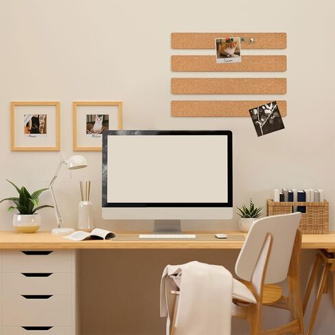 شرائط لوحة الفلين ذاتية اللصق - 12 × 2 بوصة، وسمك 0.4 بوصة، 4 عبوات مع 50 دبوس دفع متعدد الألوان للجدار والملاحظات والصور والجداول الزمنية والمكتب المنزلي in Kuwait