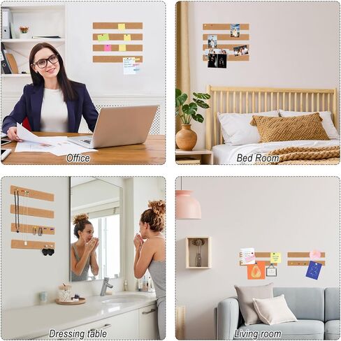 شرائط لوحة الفلين ذاتية اللصق - 12 × 2 بوصة، وسمك 0.4 بوصة، 4 عبوات مع 50 دبوس دفع متعدد الألوان للجدار والملاحظات والصور والجداول الزمنية والمكتب المنزلي in Kuwait