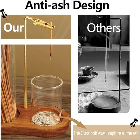 Incense Holder for Sticks with Ash Catcher-2 in 1 Glass Incense Stick & Candle Holder with Storage, Anti-Ash Flying insence-Sticks Burner for Meditation Yoga Spa Home Decor sage (Dark Base) in Saudi Arabia