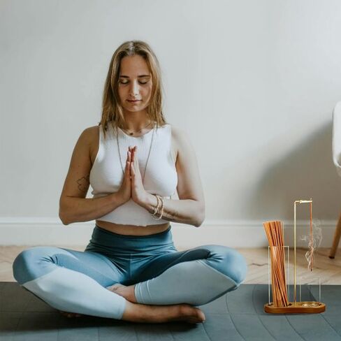 Incense Holder for Sticks with Ash Catcher-2 in 1 Glass Incense Stick & Candle Holder with Storage, Anti-Ash Flying insence-Sticks Burner for Meditation Yoga Spa Home Decor sage (Dark Base) in Saudi Arabia