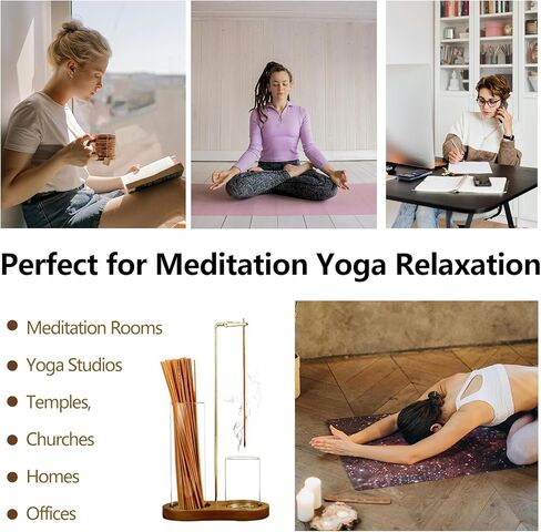 Incense Holder for Sticks with Ash Catcher-2 in 1 Glass Incense Stick & Candle Holder with Storage, Anti-Ash Flying insence-Sticks Burner for Meditation Yoga Spa Home Decor sage (Dark Base) in Saudi Arabia