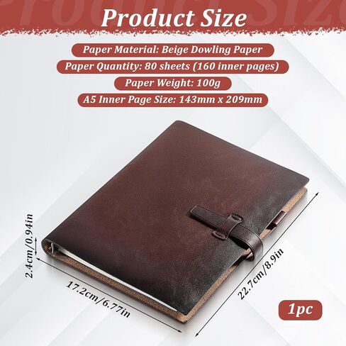 دفتر ملاحظات جلدي مقاس A5 قابل لإعادة الملء، مجلة جلدية أصلية مكونة من 6 حلقات مع جيب، فتحات للبطاقات، حامل أقلام، ورق مبطن قابل للإزالة 160 صفحة، مخطط قابل لإعادة الاستخدام للأعمال التجارية للكاتب يوميًا in Kuwait