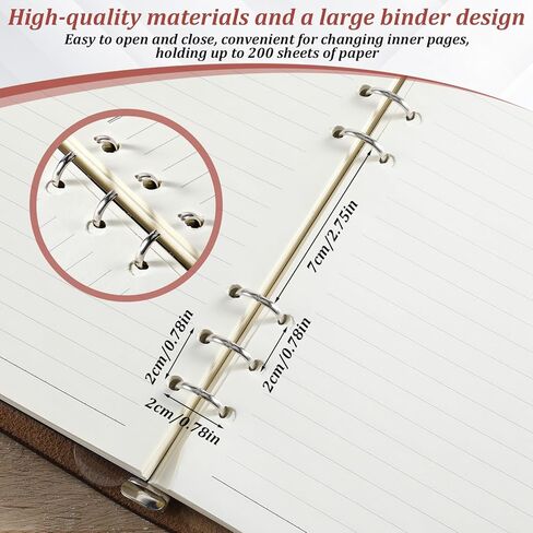 دفتر ملاحظات جلدي مقاس A5 قابل لإعادة الملء، مجلة جلدية أصلية مكونة من 6 حلقات مع جيب، فتحات للبطاقات، حامل أقلام، ورق مبطن قابل للإزالة 160 صفحة، مخطط قابل لإعادة الاستخدام للأعمال التجارية للكاتب يوميًا in Kuwait