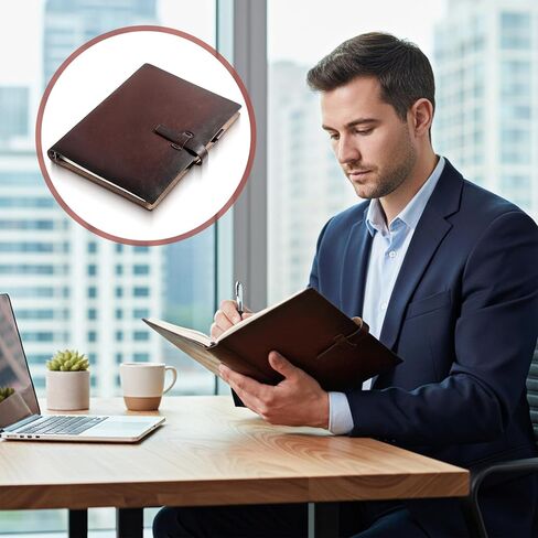 دفتر ملاحظات جلدي مقاس A5 قابل لإعادة الملء، مجلة جلدية أصلية مكونة من 6 حلقات مع جيب، فتحات للبطاقات، حامل أقلام، ورق مبطن قابل للإزالة 160 صفحة، مخطط قابل لإعادة الاستخدام للأعمال التجارية للكاتب يوميًا in Kuwait