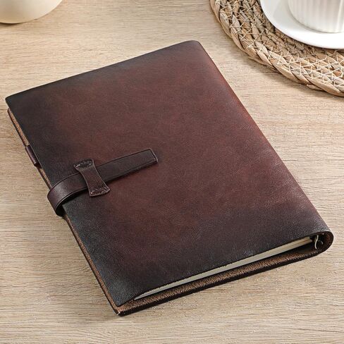 دفتر ملاحظات جلدي مقاس A5 قابل لإعادة الملء، مجلة جلدية أصلية مكونة من 6 حلقات مع جيب، فتحات للبطاقات، حامل أقلام، ورق مبطن قابل للإزالة 160 صفحة، مخطط قابل لإعادة الاستخدام للأعمال التجارية للكاتب يوميًا in Kuwait