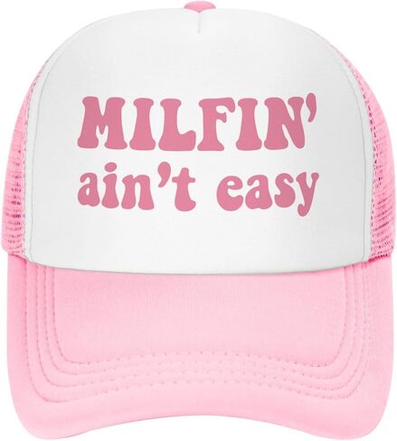 Milfin Aint Easy Funny Gag Trucker Hat for Adult Humor Adjustable Mesh Sport Baseball Caps for Women Men Black in Kuwait