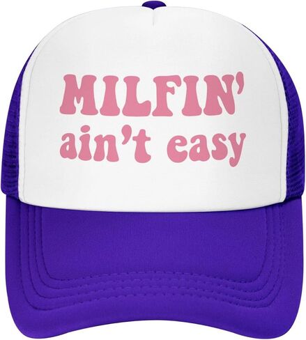 Milfin Aint Easy Funny Gag Trucker Hat for Adult Humor Adjustable Mesh Sport Baseball Caps for Women Men Black in Kuwait