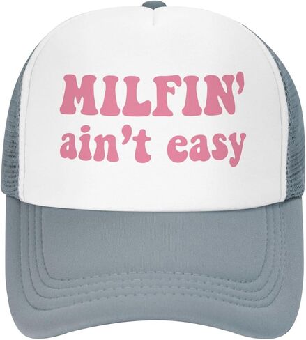 Milfin Aint Easy Funny Gag Trucker Hat for Adult Humor Adjustable Mesh Sport Baseball Caps for Women Men Black in Kuwait