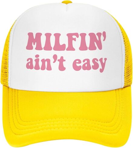 Milfin Aint Easy Funny Gag Trucker Hat for Adult Humor Adjustable Mesh Sport Baseball Caps for Women Men Black in Kuwait