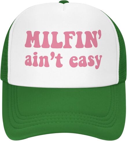 Milfin Aint Easy Funny Gag Trucker Hat for Adult Humor Adjustable Mesh Sport Baseball Caps for Women Men Black in Kuwait