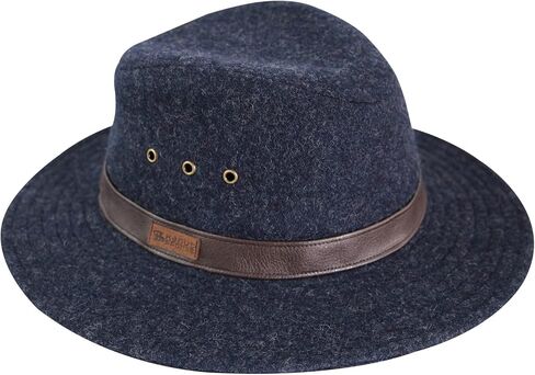 Hugh Brimmed Winter Hat - Wool Blend with Faux Leather Band, Moisture Wicking Sweatband, Unisex (Dark Navy) in Kuwait