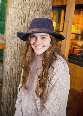 Hugh Brimmed Winter Hat - Wool Blend with Faux Leather Band, Moisture Wicking Sweatband, Unisex (Dark Navy) in Kuwait