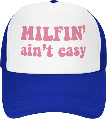 Milfin Aint Easy Funny Gag Trucker Hat for Adult Humor Adjustable Mesh Sport Baseball Caps for Women Men Black in Kuwait