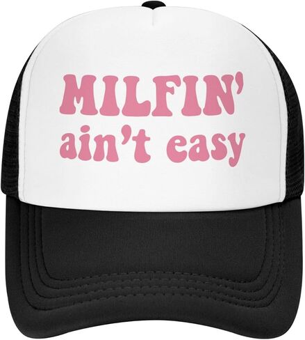 قبعة سائق الشاحنة Milfin Aint Easy Funny Gag من أجل الفكاهة للبالغين، قبعات بيسبول رياضية شبكية قابلة للتعديل للنساء والرجال باللون الأسود in Saudi Arabia