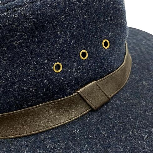 Hugh Brimmed Winter Hat - Wool Blend with Faux Leather Band, Moisture Wicking Sweatband, Unisex (Dark Navy) in Kuwait