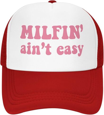 Milfin Aint Easy Funny Gag Trucker Hat for Adult Humor Adjustable Mesh Sport Baseball Caps for Women Men Black in Kuwait