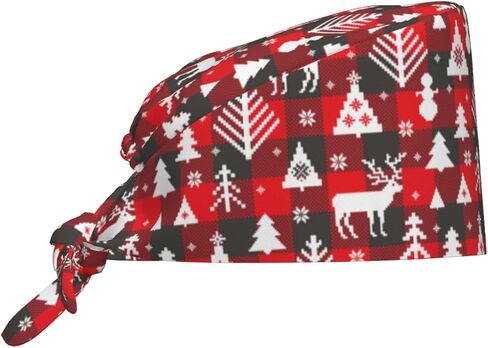 Christmas Scrub Caps for Women Men, New Year Working Cap with Sweatband Adjustable Scrub Hats Nurse Surgical Cap in Kuwait