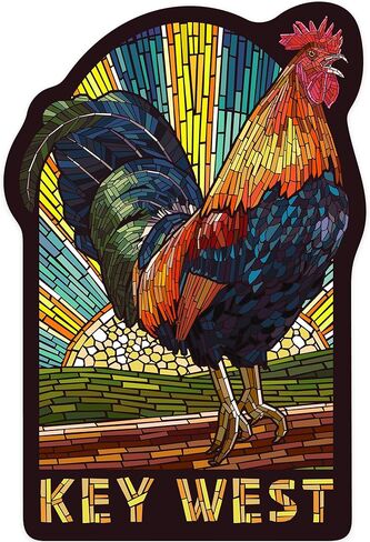 Lantern Press Sticker Key West, Florida, Rooster, Paper Mosaic, Die Cut Vinyl, (Waterproof Decal for Cars, Water Bottles, Laptops, Coolers), Small in Kuwait