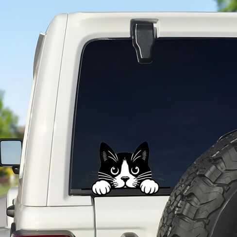 Peeking Cat Car Stickers Car Window Decals, Waterproof Removable Vinyl Black White Animal Decals for Cars Motorcycles Laptops, Funny Pet Design, 2-Pack B088 in Kuwait