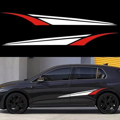 TOMALL 2Pcs 59'' Sports Racing Stripe Sticker for Car Body Door Side Skirt Bumper Stripe Graphic Vinyl Decal Decoration for All Cars SUV Truck Vehicles Universal Auto Stickers Accessories (Black+Red) in Saudi Arabia