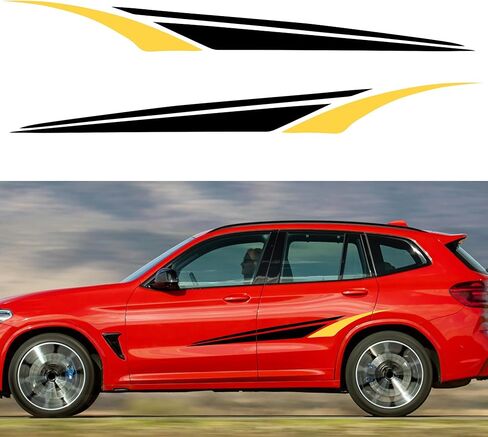 TOMALL 2Pcs 59'' Sports Racing Stripe Sticker for Car Body Door Side Skirt Bumper Stripe Graphic Vinyl Decal Decoration for All Cars SUV Truck Vehicles Universal Auto Stickers Accessories (Black+Red) in Saudi Arabia