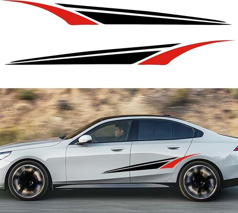TOMALL 2Pcs 59'' Sports Racing Stripe Sticker for Car Body Door Side Skirt Bumper Stripe Graphic Vinyl Decal Decoration for All Cars SUV Truck Vehicles Universal Auto Stickers Accessories (Black+Red) in Saudi Arabia
