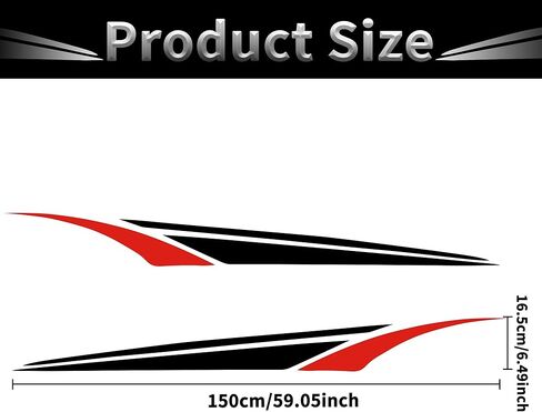 TOMALL 2Pcs 59'' Sports Racing Stripe Sticker for Car Body Door Side Skirt Bumper Stripe Graphic Vinyl Decal Decoration for All Cars SUV Truck Vehicles Universal Auto Stickers Accessories (Black+Red) in Saudi Arabia