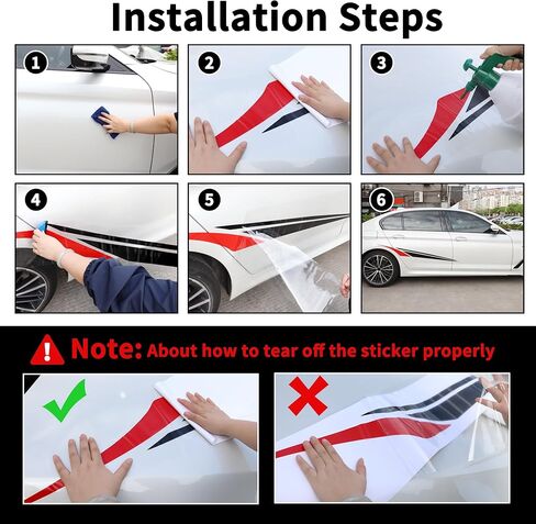TOMALL 2Pcs 59'' Sports Racing Stripe Sticker for Car Body Door Side Skirt Bumper Stripe Graphic Vinyl Decal Decoration for All Cars SUV Truck Vehicles Universal Auto Stickers Accessories (Black+Red) in Saudi Arabia