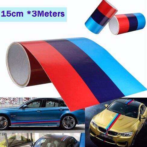 3 Meters M-Colored Stripe Car Hood Roof Sticker Vinyl Decal for BMW M3 M5 M6 3/5/7 Series (M Colored) in Kuwait