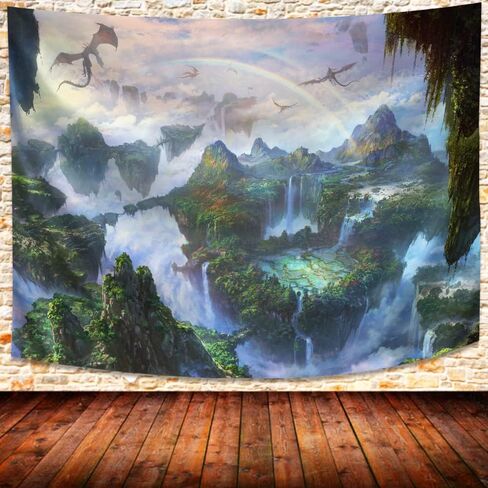 SHRAPHY Fantasy World Tapestry Magic Flying Dragon Tapestry Large 93x71 Inches Fairy Tale Fairyland Art Wall Hanging Tapestry for Living Room Bedroom GTXPUH556 in Kuwait
