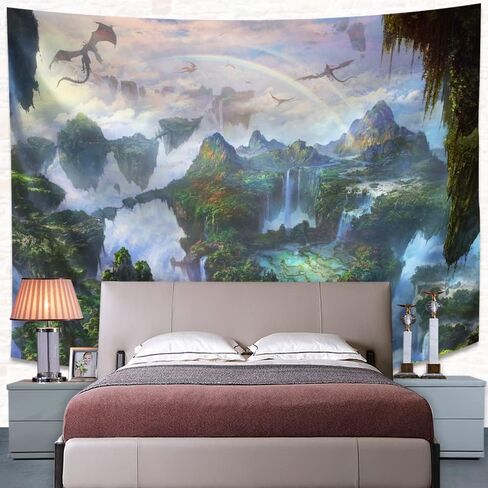SHRAPHY Fantasy World Tapestry Magic Flying Dragon Tapestry Large 93x71 Inches Fairy Tale Fairyland Art Wall Hanging Tapestry for Living Room Bedroom GTXPUH556 in Kuwait